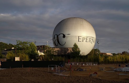 Balloon captiv, captive balloon, observation deck, Épernay, Champagne, Marne, France