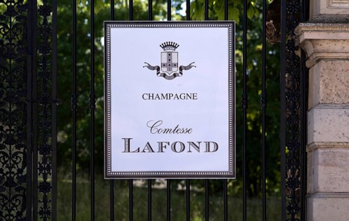 Sign, logo, head office, company headquarters, headquarters, champagne brand Comtesse Lafond,
