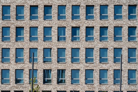 Facade of a commercial building, window, Kiel, fjord, Baltic Sea, North Frisia, Schleswig-Holstein,