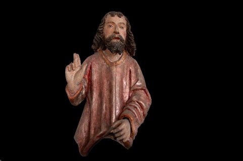 Palmesel, detail Jesus, St Briccius Church, on black background, Wurmlingen, district of