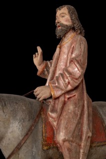 Palmesel, detail Jesus, St Briccius Church, on black background, Wurmlingen, district of