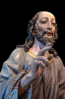 Palm donkey, detail of Jesus, on black background, Städtisches Museum, Krummebergstr. 30,
