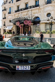 Luxury car and luxury hotel, Monte Carlo, Cote d'Azur, Monaco