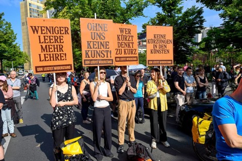 Protests by employees of Berlin's universities against the breach of contract and the cuts by the