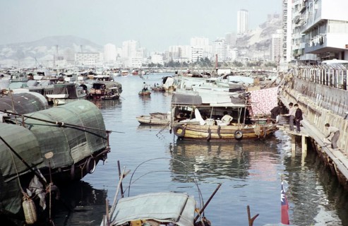 People living on sampan boats, Causeway Bay, Hong Kong, Asia 1964