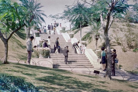 Captioned as 'Sunday relaxation, Botanical Gardens, Mid Levels', Hong Kong, Asia, 1965