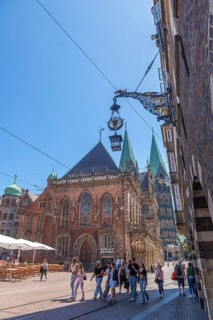 View of the old town hall, UNESCO World Heritage Site, and St Peter's Cathedral with double tower,