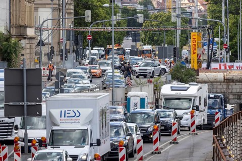 Roadworks traffic obstruction and congestion around the city centre Willy-Brandt-Straße in