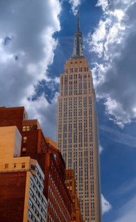 Empire State Building, built 1930-1931, 102 storeys, cloudy sky, New York City, USA