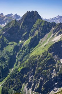 Mountain panorama from Laufbacher-Eckweg to Höfats, 2259m, Allgäu Alps, Allgäu, Bavaria, Germany