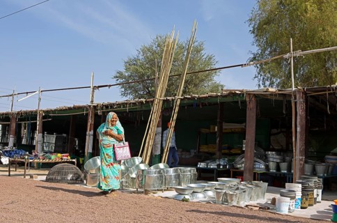 Indian woman at a market stall in the Thar Desert or Great Indian Desert, near Jaisalmer,