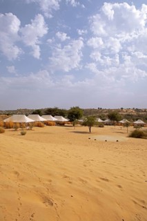 Desert camp or tented camp in the Thar Desert or Great Indian Desert, near Jaisalmer, Rajasthan,