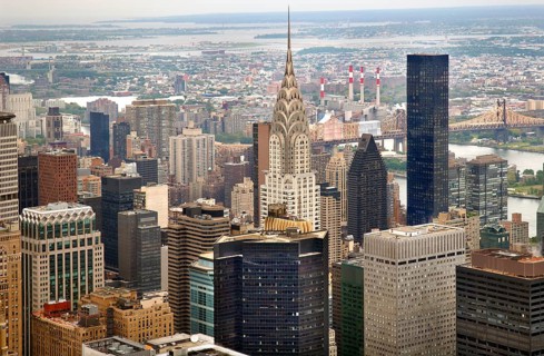 Crysler Buiding with view from the Empire State Building in the rain, New York City, USA