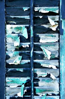 Peeling paint on a window shutter, Marksboro, New Jersey, USA