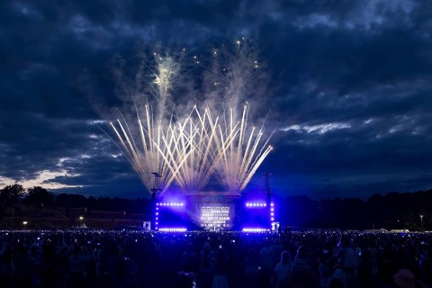 Fireworks at the end of J-Hope's performance at the Lollapalooza Festival in the Olympiastadion and