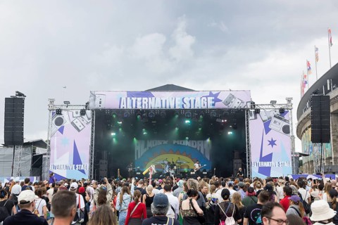 The band Almost Monday plays on the Alternative Stage at the Lollapalooza Festival in the