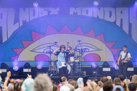 Dawson Daugherty (singer) and hatch Fabry (bassist) of the band Almost Monday at the Lollapalooza