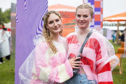 Festival visitors Emily and Celine from Halle at Fashionpalooza at the Lollapalooza Festival in the