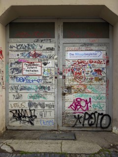 Colourfully smeared garage door