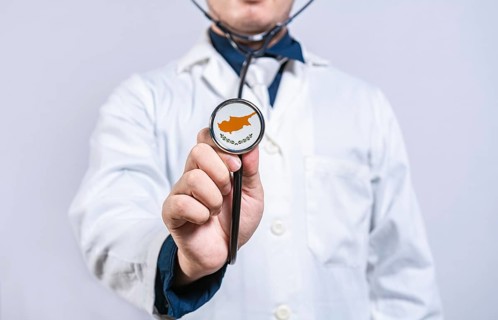Doctor hands holding stethoscope with Chipre flag. Chipre health and care concept