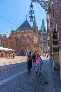 Historic town hall on the market square, UNESCO World Heritage Site, and cathedral with twin