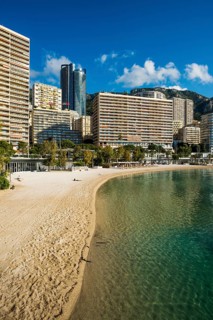 Panorama, Skyline with skyscrapers and beach, Plage du Larvotto, Monte Carlo, Cote d'Azur, Monaco