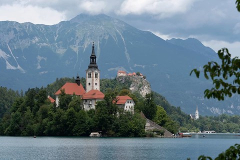 Lake Bled in north-west Slovenia with the famous island church of the Assumption of the Virgin