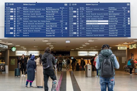 Duisburg main station, display board, departure and arrival, digital, timetable
