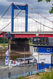 Harbour cruise, ship Rheinfels, on the Rhine near Duisburg, Friedrich Ebert Bridge, Ruhrort gauge,