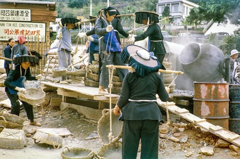 Women workers working at road construction site, Tai Po, New Territories, Hong Kong, Asia, 1964