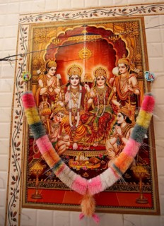 Colourful royal painting on a house wall in the fortress of Jaisalmer, Rajasthan, India
