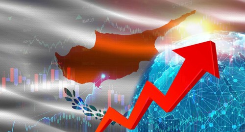 Global financial growth with Chipre flag. Financial growth with Chipre flag on economic background