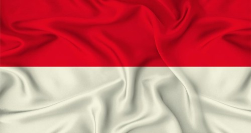 Realistic Indonesia flag waving. Close up of flag of Indonesia with cloth texture