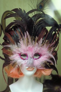 Head of a mannequin with a Venetian mask, Venice, Italy