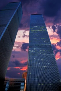 Towers of the World Trade Center in the evening sky, 9 September 2000, one year in front of the