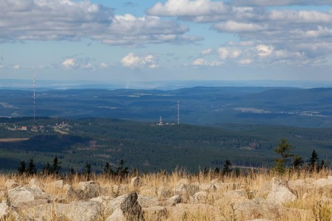 View from the summit of the Brocken towards Torfhaus, Harz, Saxony-Anhalt, Germany