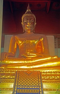 Buddha statue Phra Mongkhonbophit, Ayutthaya, Thailand, December 2002, vintage, retro, old,