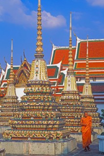 Monk, Chedis, Wat Pho, Bangkok, Thailand, December 2002, vintage, retro, old, historic