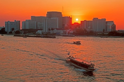 Sunset over the Chao Phraya River, Bangkok, Thailand, December 2002, vintage, retro, old, historic