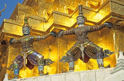 Mythical creatures, statues at Wat Phra Kaeo, Bangkok, Thailand, December 2002, vintage, retro,
