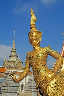 Chedi, mythical creature, statue at Wat Phra Kaeo, Bangkok, Thailand, December 2002, vintage,