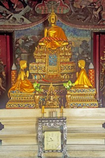 Seated Buddha at Wat Sakhet, Bangkok, Thailand, December 2002, vintage, retro, old, historic