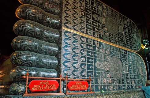 Feet, reclining Buddha in Wat Pho, Bangkok, Thailand, December 2002, vintage, retro, old, historic
