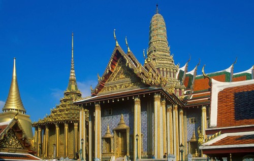 Grand Palace at Wat Phra Kaeo, Bangkok, Thailand, December 2002, vintage, retro, old, historic