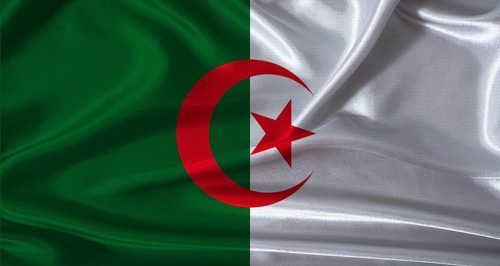 National flag of Algeria with cloth texture. Algeria flag with realistic texture background