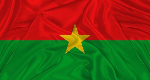 Burkinabe flag with fabric texture. Realistic flag of Burkina Faso waving, National flag