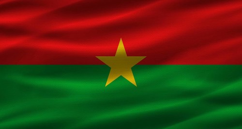Burkinabé flag with fabric texture. Realistic flag of Burkina Faso waving