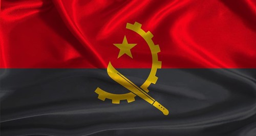 Angola flag with cloth textured background. National flag of Angola with realistic texture