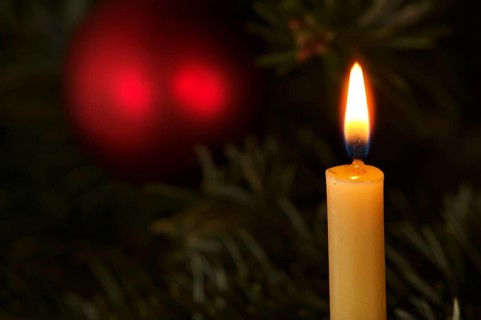 Interior view, close-up, burning candle, Christmas decorations, Christmas tree, Stuttgart,