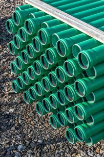 Symbolic picture construction site, sewage pipes for dirty and rainwater, for installation in the